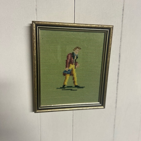 Vintage Framed Needlepoint Art with Man in Red and Yellow - Picture 1 of 1